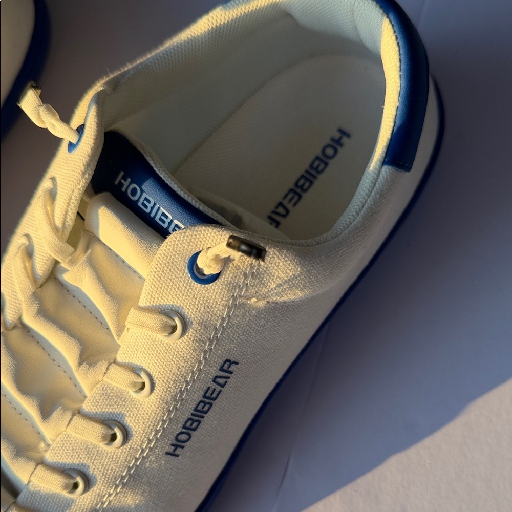 HOBIBEAR Men’s Cream & Blue Low-Top Canvas Sneakers - Picture 2 of 5